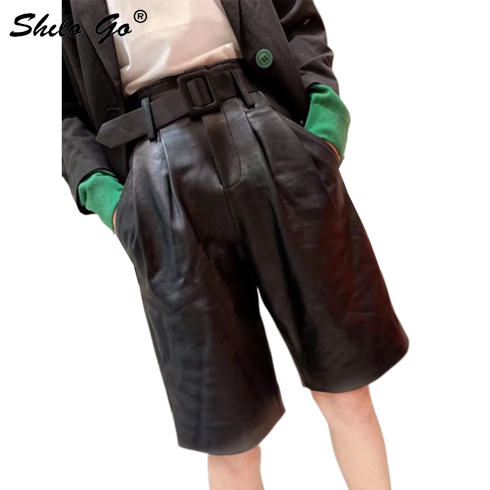 Lederen Broek Safari Stijl Brede Gesp Belted Hoge Taille Knielengte Schapenvacht Broek Vrouwen Casual Wijde Pijpen Broek Lederen Broek Safari Stijl Brede Gesp Belted Hoge Taille Knielengte Schapenvacht Broek Vrouwen Casual Wijde Pijpen Broek