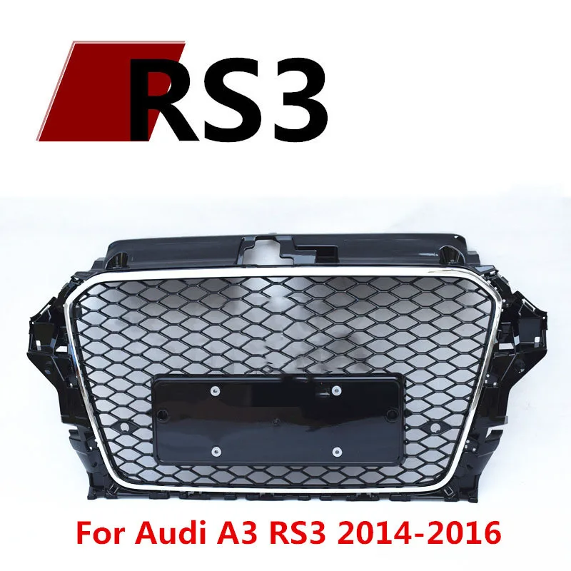 

For Audi A3 RS3 2014 2015 2016 Front Sport Hex Mesh Hood Grill Gloss ABS Plastic Upgraded Modified Grill Mesh For RS3 Style