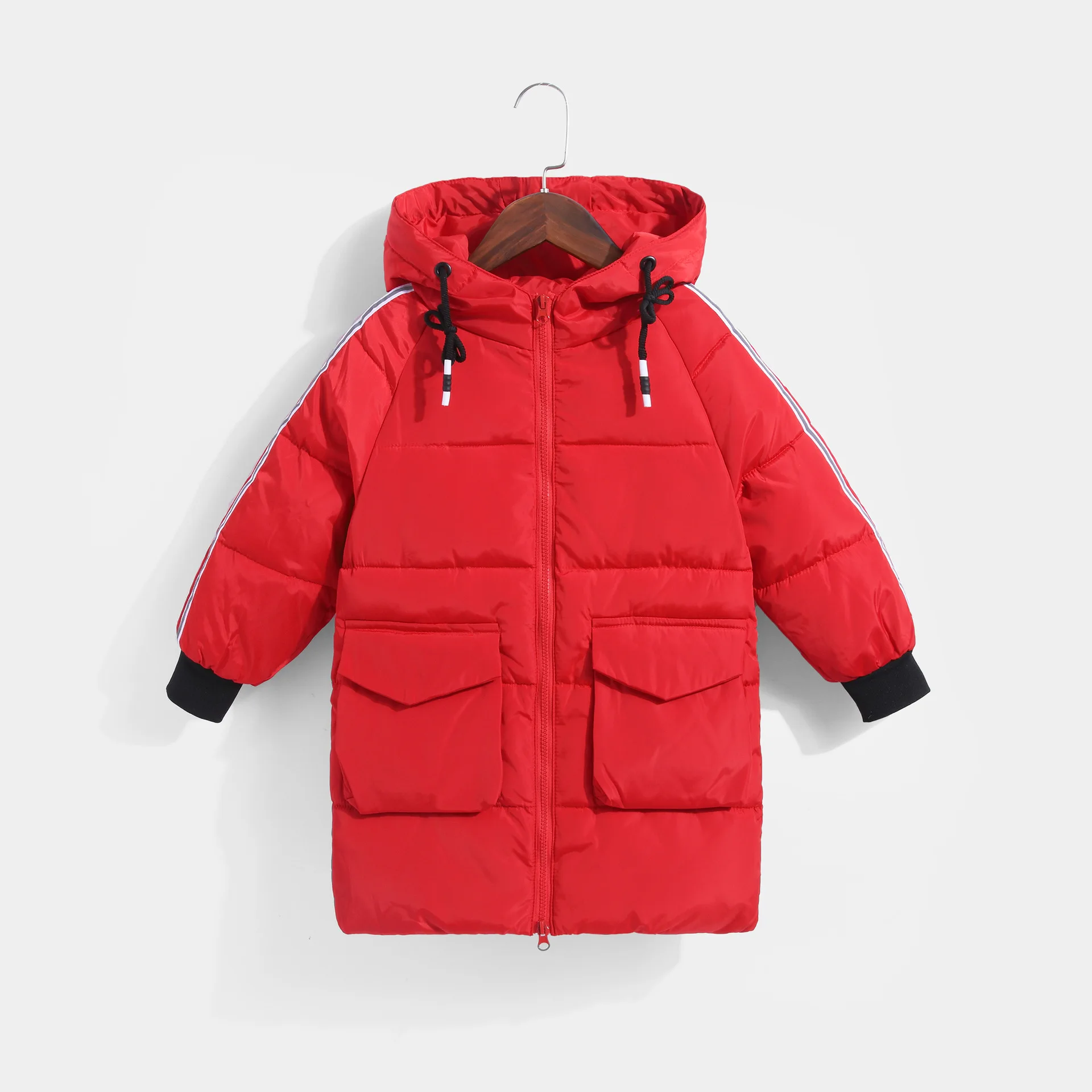 Новинка года, зимние теплые куртки на утином пуху для мальчиков и девочек детское пальто в полоску зимнее пальто для девочек детские зимние пальто 7 цветов, От 3 до 14 лет - Цвет: Красный