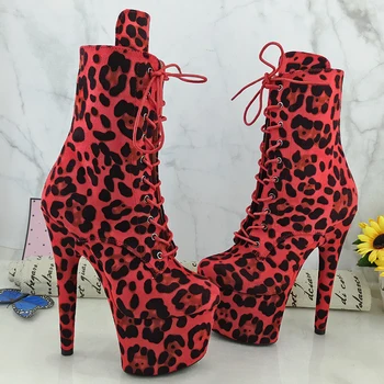 

Leecabe Leopard 17CM/7inches Pole dancing shoes High Heel platform Boots Pole Dance boot