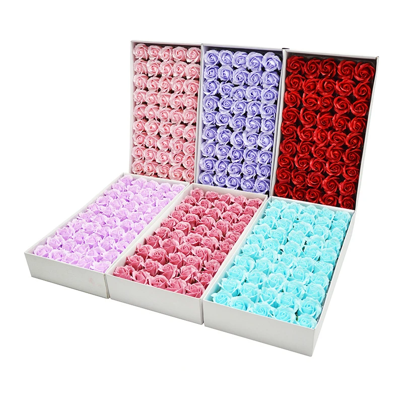 

50PCS Three Layers Floral Soap Scented Roses Soap Flower Head with base Artificial Flowers Bouquet Branch Valentine's Day Gift