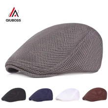 QIUBOSS/для мужчин и женщин, хлопковый сетчатый берет, Модные дышащие береты Newsboy, повседневные, плоские, для вождения, для гольфа, кепи в таксистском стиле, головные уборы