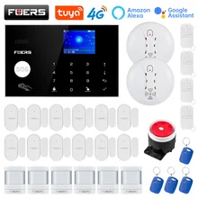 

FUERS 4G WIFI Tuya Smart Home Security Alarm System Kit Wireless Control Motion Sensor Door Window Smoke Siren Accessories
