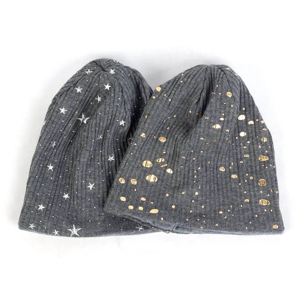 Geebro Baby Girls Boys Ribbed Splatter Paint Star Print Beanies Infant Newborn Winter Warm Cotton Hats Baggy Caps Unisex DQ943