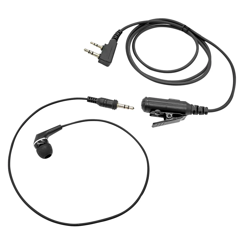 RISENKE-Walkie Talkie Earpiece for Kenwood Baofeng, Two-Way Radio with PTT Mic, 2-Pin In-Ear, Detachable Cable Headset, 2Pcs