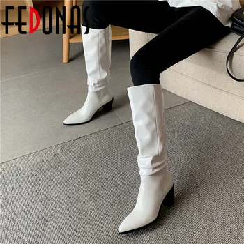

FEDONAS New Pleated Sexy Slim Long Shoes Woman Heels 2020 Fashion Winter Knee High Heels Night Club Party High Heels Shoes Woman