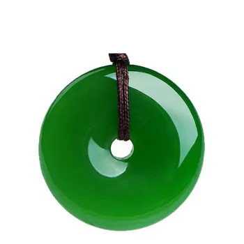 

LETSFUN C1lint Natural Ice Species Grass Color Chalcedony Agate Safety Button Wealthy Pendant Necklace