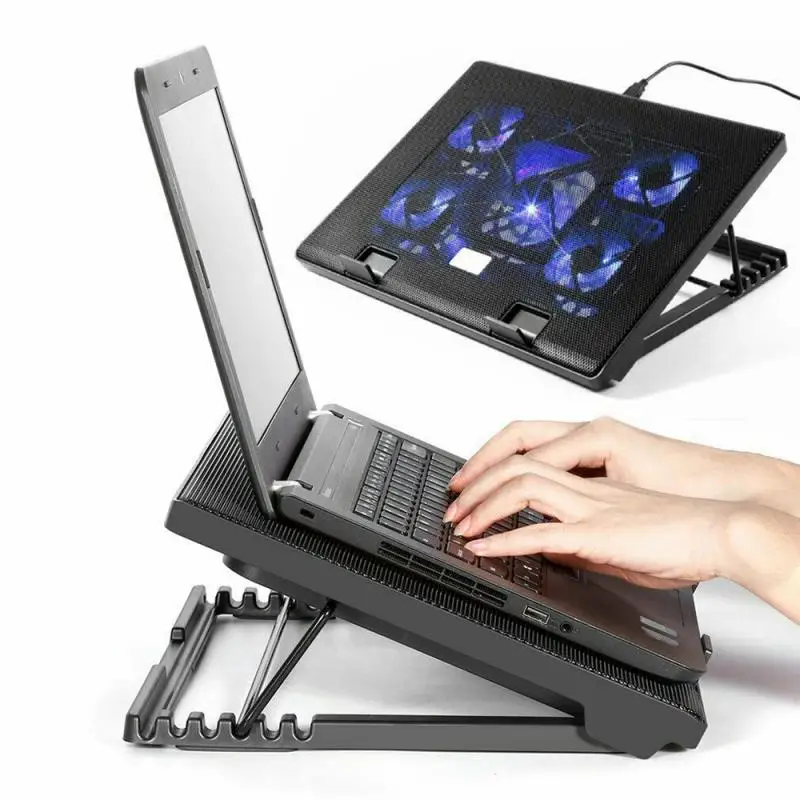 5 Fans Blue LED Laptop Cooling Pad For 11-17" Metal Mesh USB Cooler For Macbook 