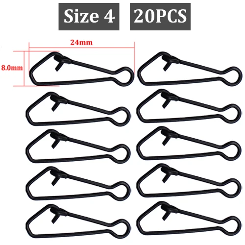 20PCS-Size 4 20 шт. аксессуары для ловли карпа, Быстрозажимной крючок, поворотные зажимы для ловли карпа, Вертлюги для ловли карпа, рыболовные снасти - Цвет: 20PCS-Size 4