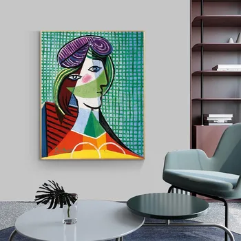 Woman in Beret and Checked Dress by Pablo Picasso Printed on Canvas 2