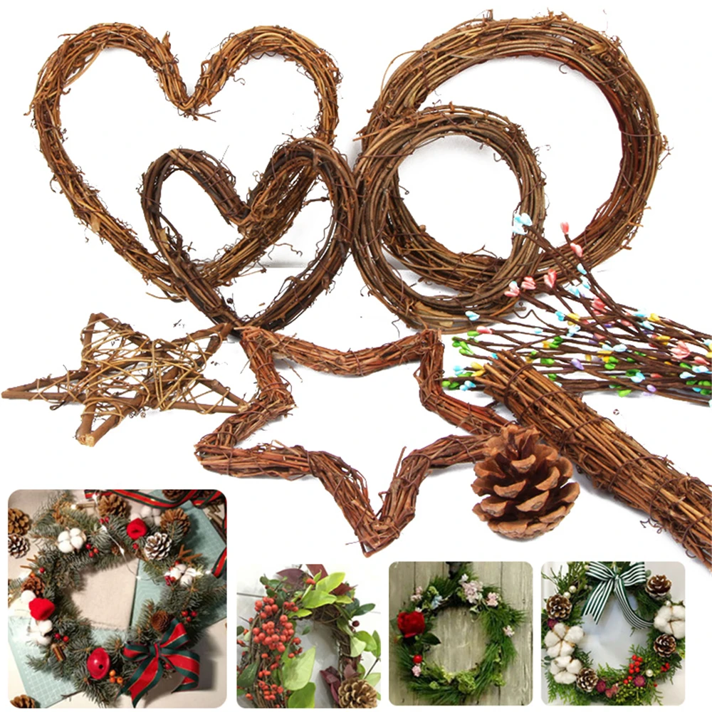 

Christmas Artificial Vine Ring Wreath Rattan Wicker Garland Round Hear Star Xmas Party Decor Rattan Wreath Wedding Decor