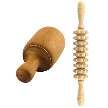 

1pcs Wood Trigger Point Stick Masage 9 Wheels Handheld & 2Pcs Fragrant Wood Cups Therapy Body Cupping Massage Set