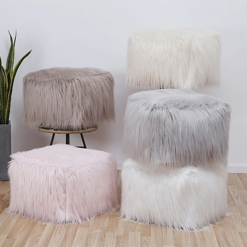 

Nordic Style Shaggy Faux Fur Bean Bag Footstool Covers Square Home Decor Fluffy Beanbag Seat Mat Long Plush Sofa Stool Covers