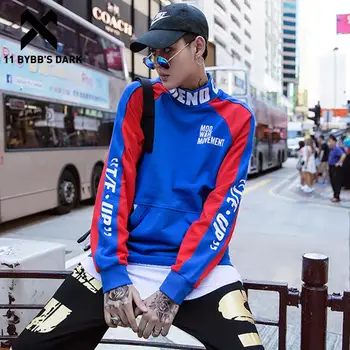 

11 BYBB'S DARK Color Block Patchwork Letter Print Men Sweatshirts Hip Hop Streetwear Long Sleeve Pullover Harajuku Fashion Tops