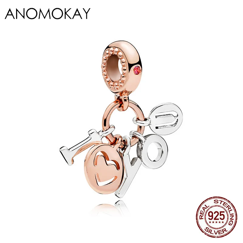Anomookay, Стерлинговое серебро 925, смешанный стиль, розовое золото, сердце, дерево, цветок, подвеска, подходит для браслета Пандора, S925, Шарм для DIY ювелирных изделий - Цвет: CYZZ4815-MJ-12