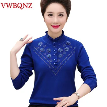 

Fashion Middle-aged Lady Soft Turtleneck Sweater Loose Long sleeve Pullover Top Candy color Warm Knitted Sweaters Plus size 4XL