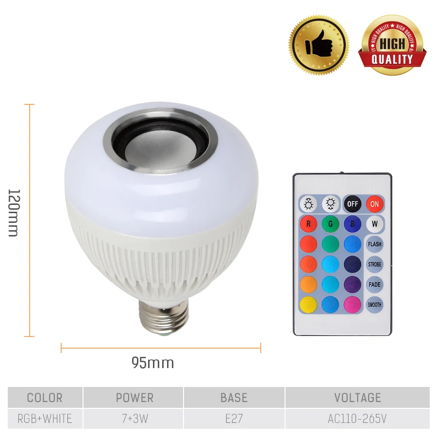 Пульт дистанционного управления Bluetooth музыкальная лампа AC110 265V 7 + 3 Вт RGB белая E27