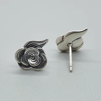 

925 Sterling Silver Stud Earrings Matte Color Retro Auspicious Cloud Earrings Simple Women Antique Distressed Unusual Earrings