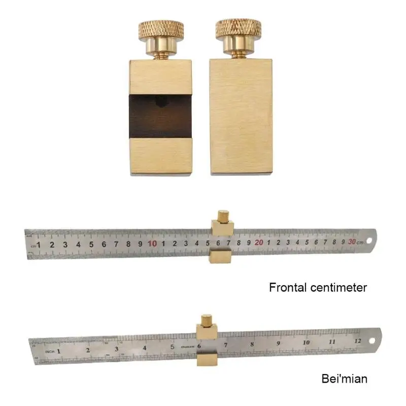 

30cm Carpentry Steel Ruler Woodworking Angle Scriber Brass Locator Positioning Block