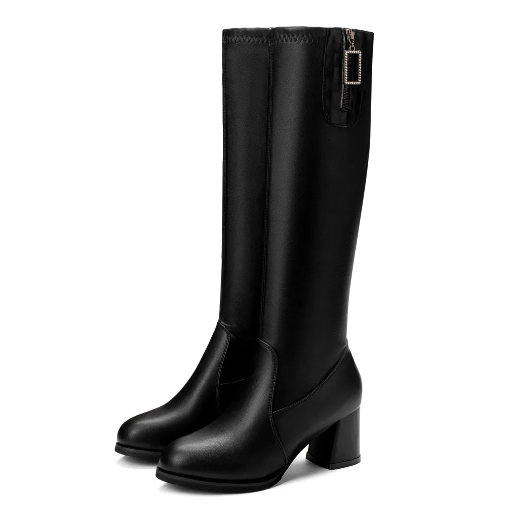 SAGACE women knee high boots fashion High heel Motorcycle boots winter warm Non slip Waterproof shoes woman botas mujer#4z