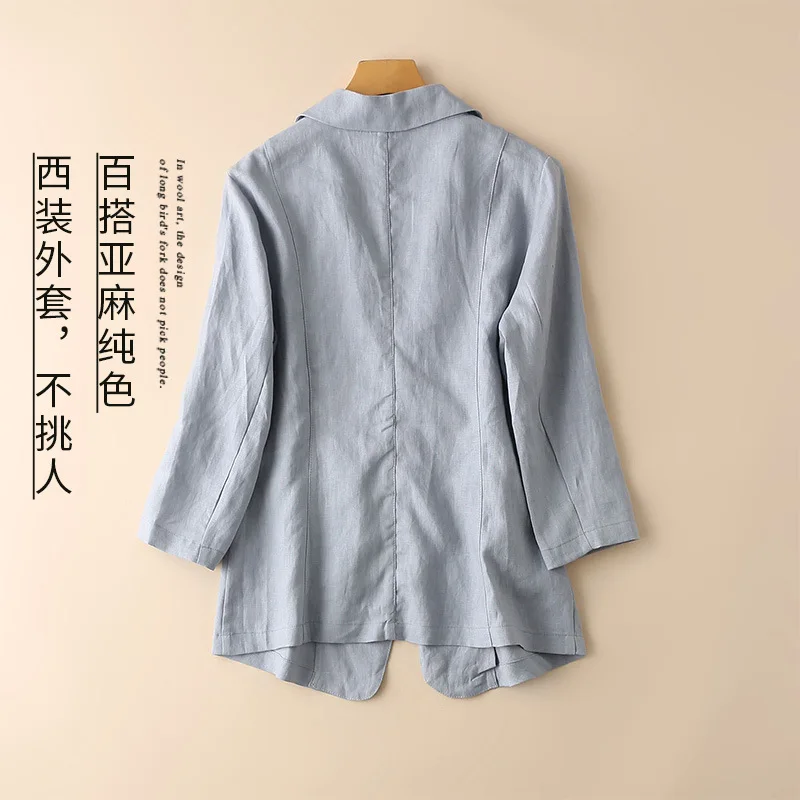 

A77-715 (outside) Spring And Summer Flax Small Suit Coat Long Sleeve Thin Casual Solid Color Cotton Linen Short Suit