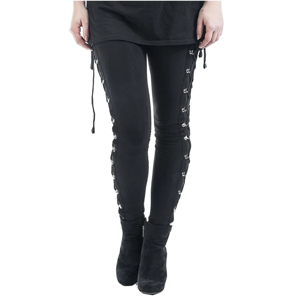 

Feitong New Gothic Pants Women Side Lace Up Leggings Black Skinny Pans Trousers Women's Sports Pants Pantalon Femme 2019