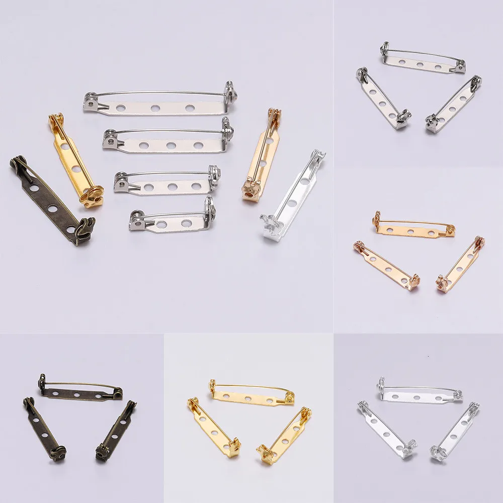 

20pcs Plated Brooch Clip Base 20-32mm 5Color Back Bar Badge Holder Pins Blank Safe Lock For DIY Jewelry Making Findings Supplies