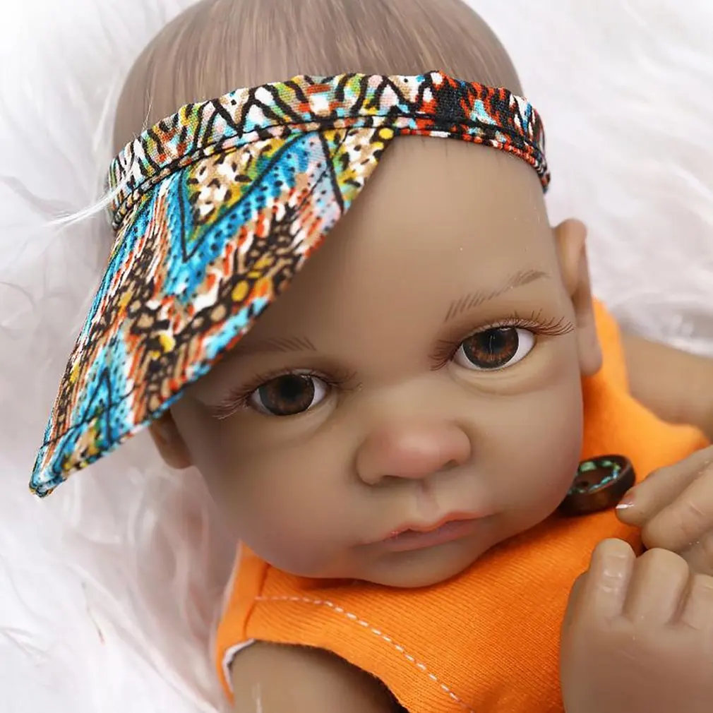 10 дюймов с открытым глазом Reborn Baby Dolls живые реалистичные черные куклы реалистичные Bebe Reborn Baby Игрушки для мальчиков с оранжевой одеждой для детей