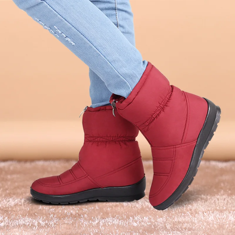 

2017 New Plus Size Waterproof Flexible Cube Woman Ankle Boots High Quality Cozy Warm Fur Inside Snow Boots Winter Shoes