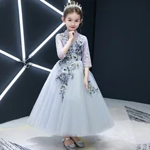 Осенне-зимняя одежда для девочек платье для Первого Причастия Свадебное платье для девочек Детский новогодний костюм кружевное платье подружки невесты