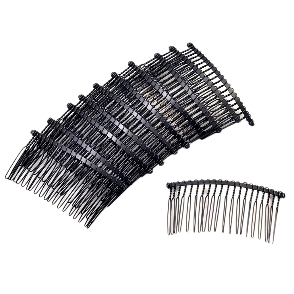 10 Pieces 20 Teeth Hair Clip Combs Metal Wire Hair Combs Wire Twist Bridal Wedding Veil Combs, 2.99 x 1.42 inch, Black