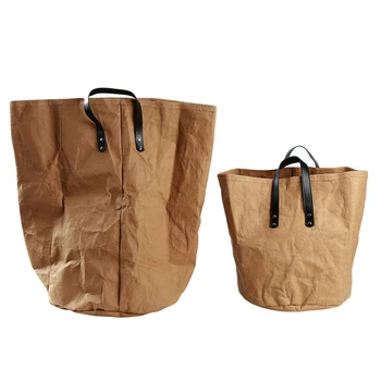 

Vintage Large Kraft Paper Bag Picnic Storage Basket Multifunction Home Storage Organization Bin Durable Kids Toy Storage Box