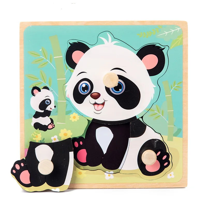 Baby Wooden Toys Hand Grasping Board Cartoon Animal Montessori 3D Puzzle Matching Game Educational Jigsaw Toys For Children 22