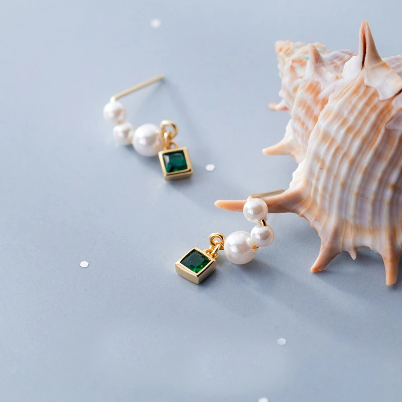 MloveAcc жемчужные серьги-гвоздики из стерлингового серебра 925 пробы зеленые CZ серьги для женщин Свадебные ювелирные изделия на День святого Валентина