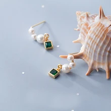 MloveAcc жемчужные серьги-гвоздики из стерлингового серебра 925 пробы зеленые CZ серьги для женщин Свадебные ювелирные изделия на День святого Валентина