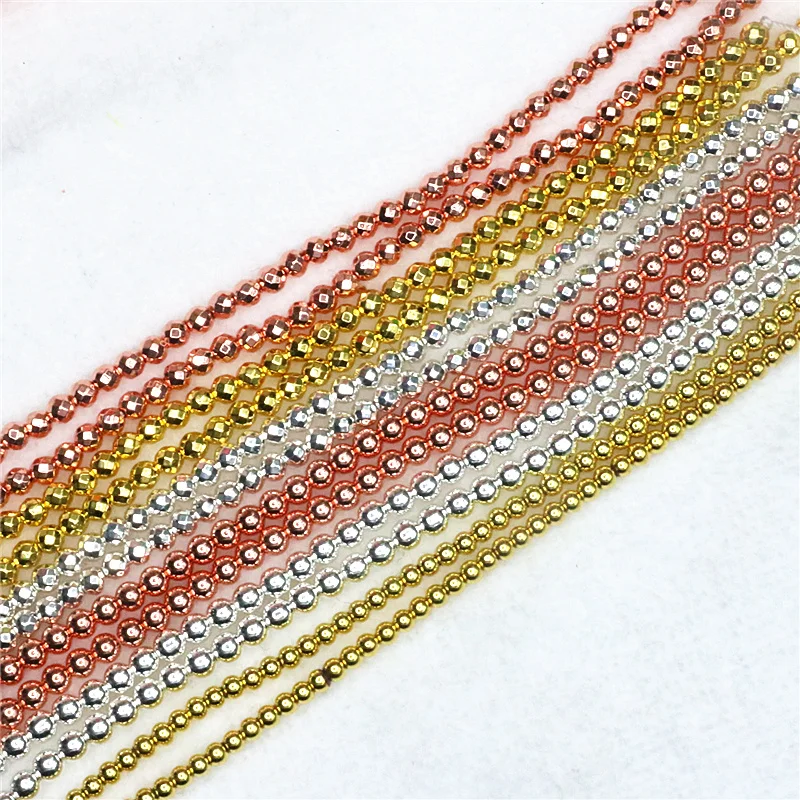 

Factory wholesale AA+ Rose Gold Silver-color hematite Iron ore stone 2-12mm round faceted loose beads DIY jewelry accessories E6