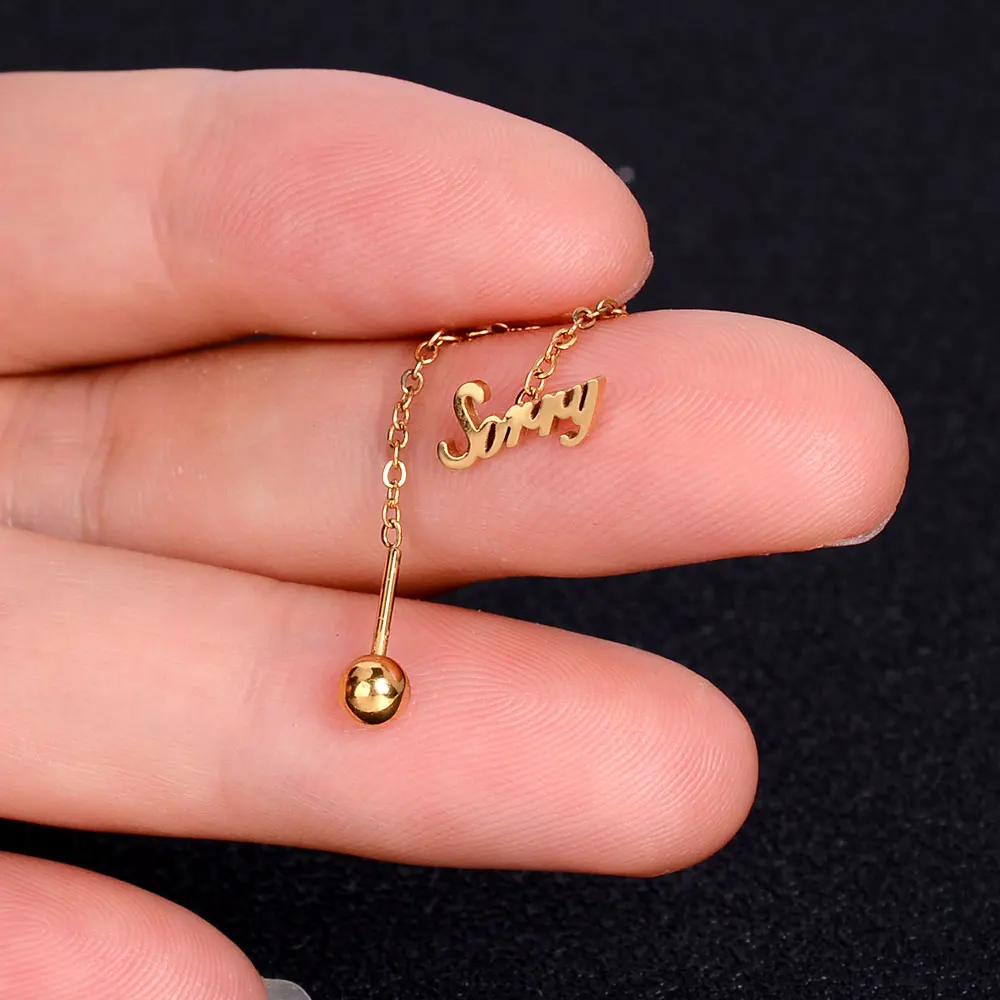 Long Line Drop Earrings Stainless Steel Heart Star Women Studs with Chain Tassel Hanging Earrings New Design