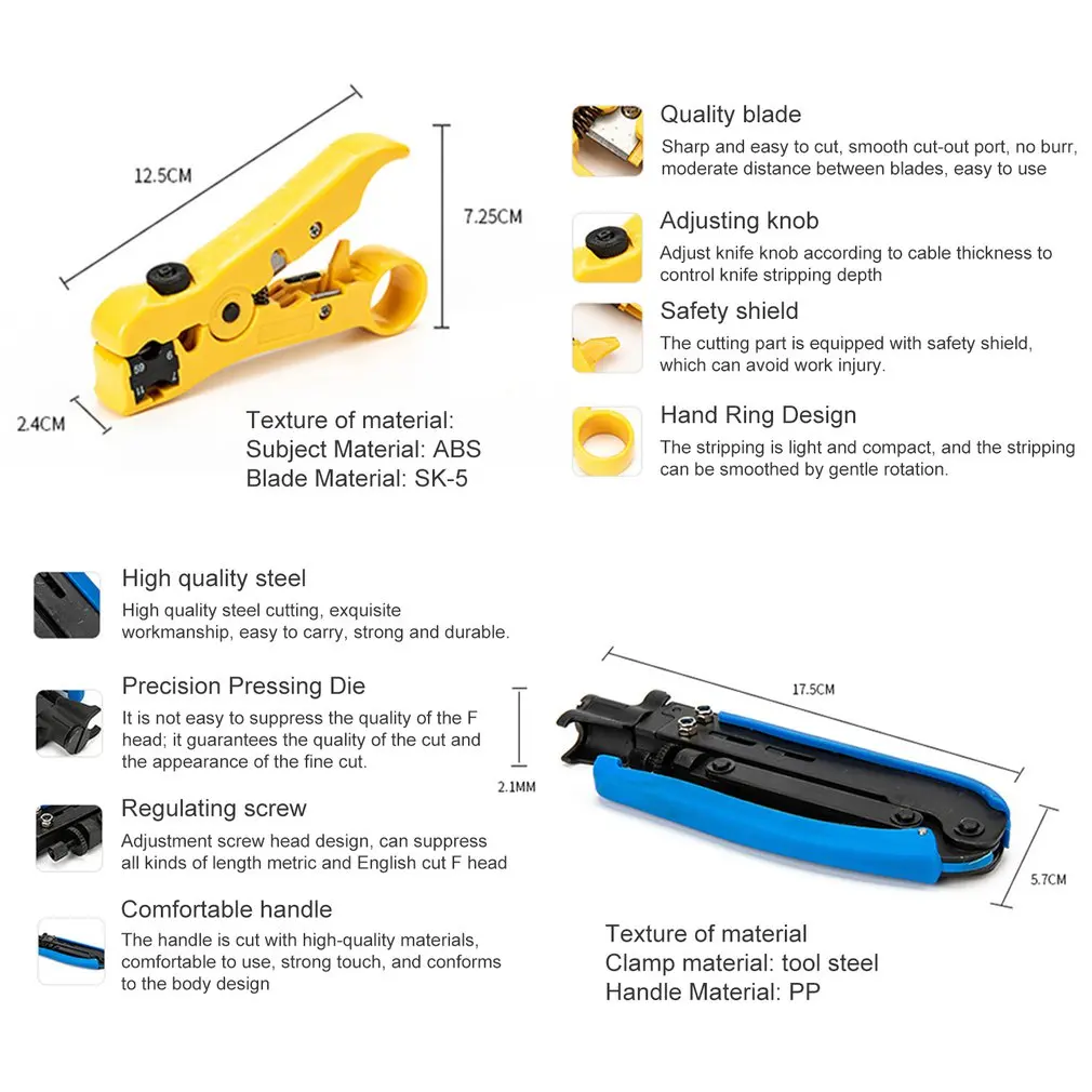 Кабель Обжимные щипцы для зачистки с F соединители с обжатием провода коаксиальный кабель Обжимные щипцы, обжимные клещи комплект