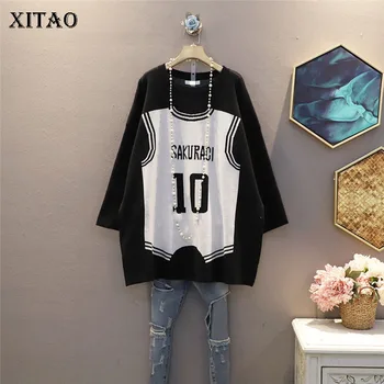

XITAO Knitted Sweater Letter Patchwork Full Sleeve Small Fresh 2020 Autumn Pullover Casual Style Loose Minority Sweater XJ5035