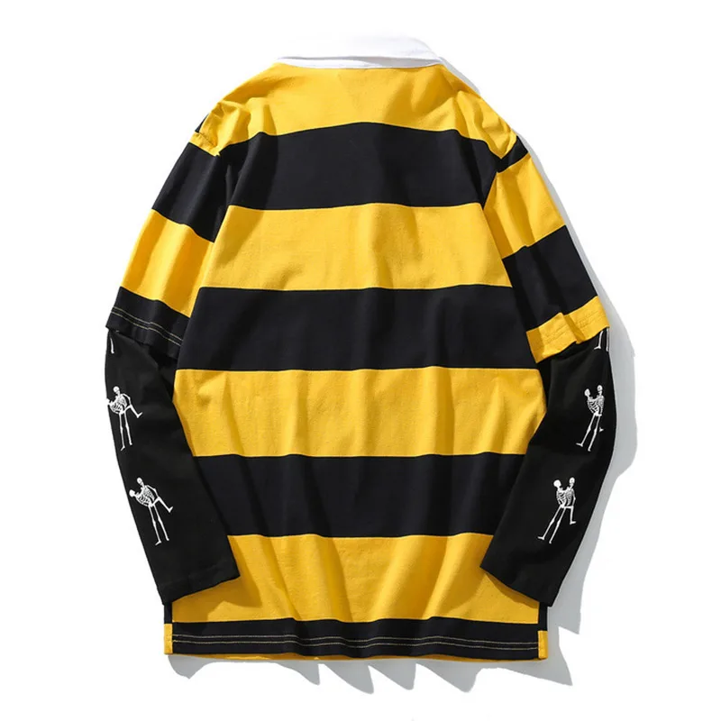 Beste Aolamegs Sweatshirt Mannen Nep 2 Stuks Mannen Turn down Kraag Gestreepte Print Trui College Stijl Harajuku High Street Sweatshirt