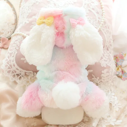 Dog Winter Warm Colorful Rabbit Double Zipper Quilted Jacket Cat Padded Warm Sweater Dog Jacket Pet Clothes Suit Dog Hoodie