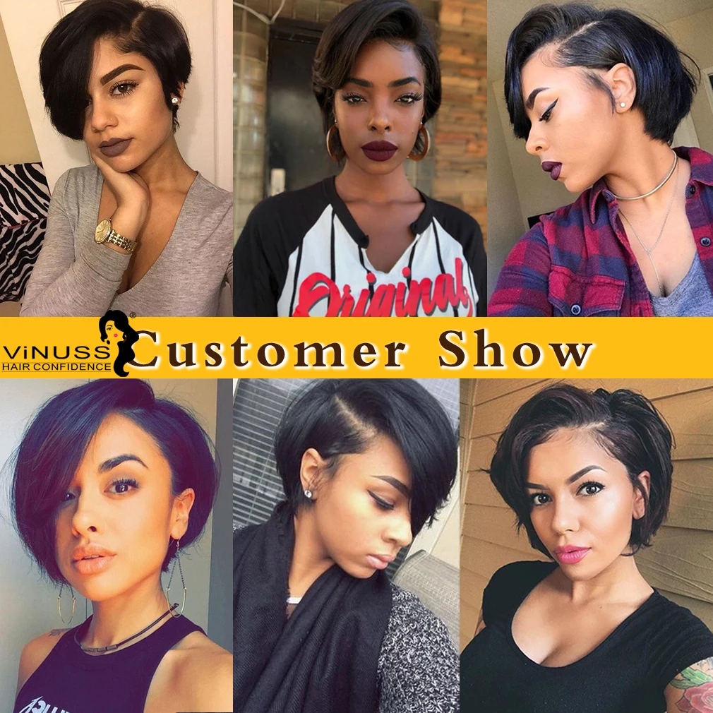 Pixie Cut Human Hair Wig Natural Wave 13*4 Lace Frontal Wig Pre Plucked With Baby Hair For Black Women  