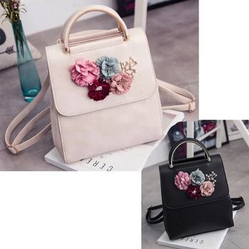 

PU Leather Women Backpack Female Style Trend Three-dimensional Flower Shoulder Bag Women's Backpack