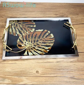 

42*27*5.5cm Creative Rectangular Metal Tray Light Luxury Decoration Ornament Living Room Table Storage Trays Serving Tray