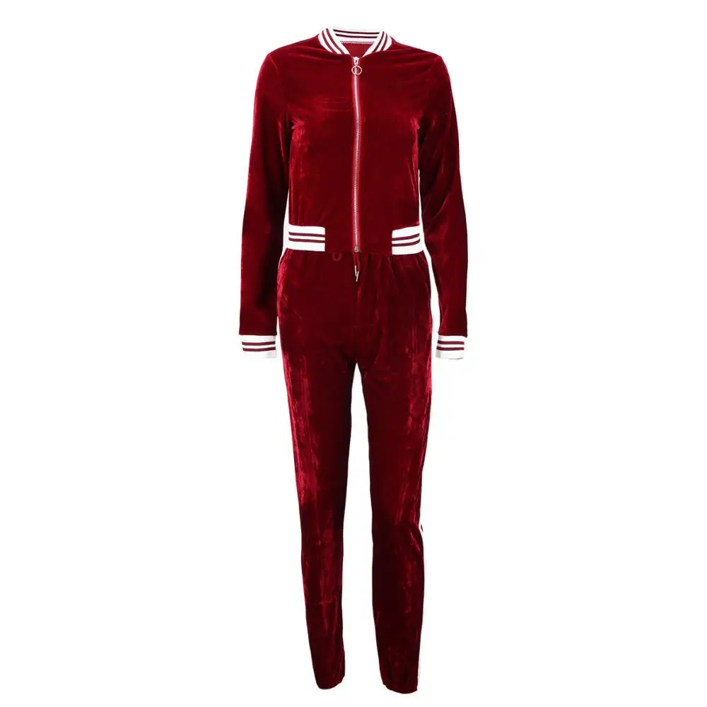 2 TWO PIECE SET Velvet Tracksuit Velour Jacket Women Pants Track Suit Long  Sleeve Sweatsuits Large