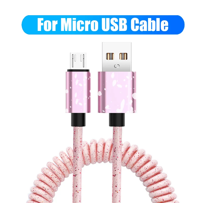 Пружинный USB C кабель для huawei P30 P20 P10 Lite гибкий 3A Micro usb type c Выдвижной зарядный шнур USB C кабель для быстрой зарядки - Цвет: Pink For Micro