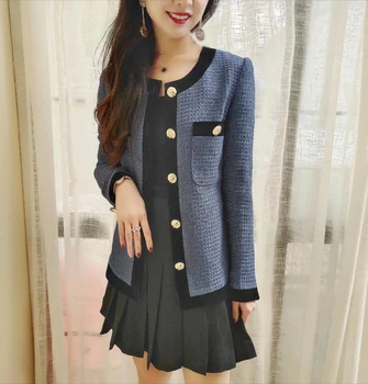 

2020 spring autumn women elegant patchwork tweed coats buttons pockets slim short jackets Y663