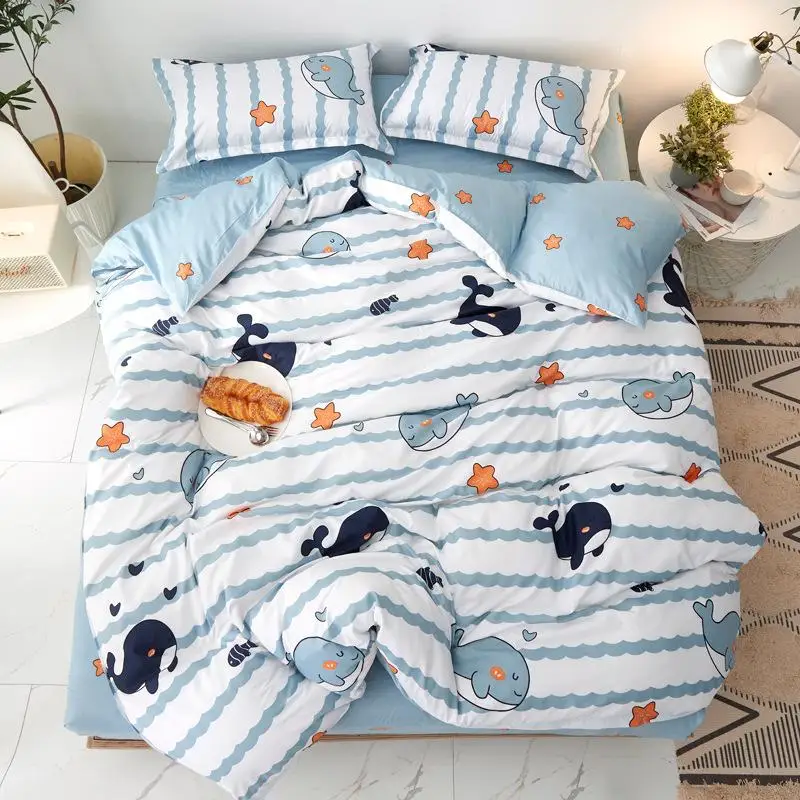 Conjunto de cama estampa de baleia de desenho animado, capa de edredom para meninos, lençóis e fronhas para crianças e adultos, edredon, conjunto de cama 40