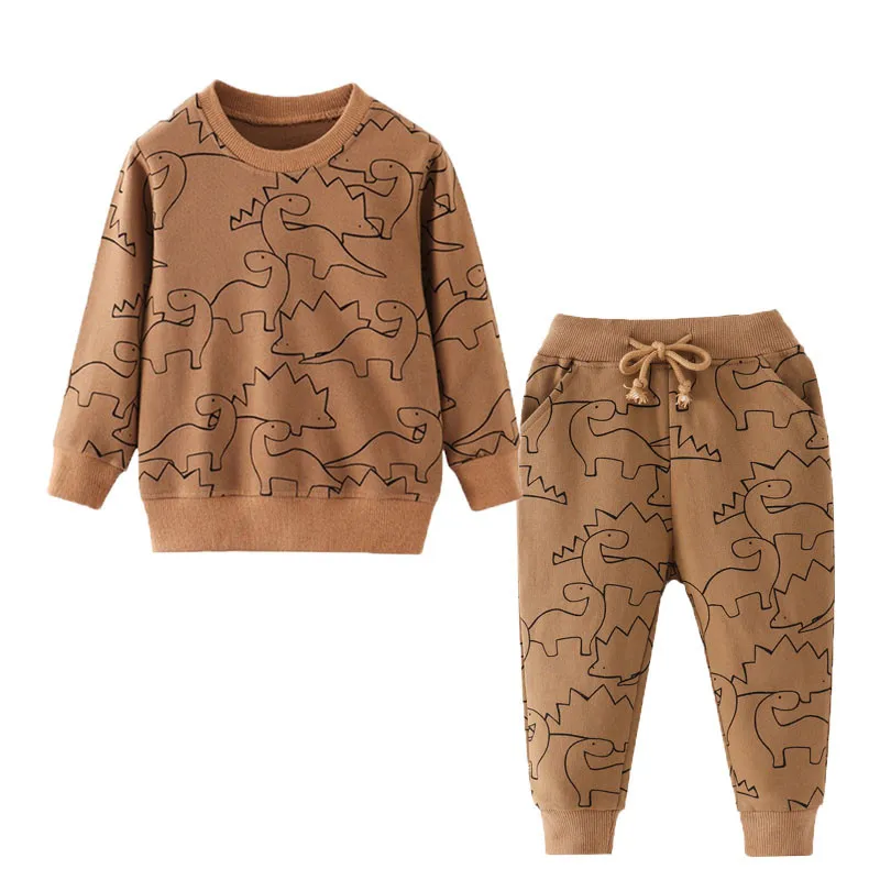 

Jumping meters New Dinosaurs Outfits Sweaters + Pants Boys Girls Autumn Winter Clothing Set Cotton Animals Cartoon Children Suit