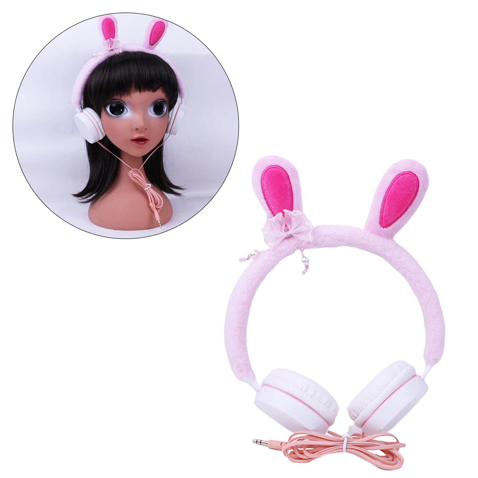 Cute Kids 3.5mm Wired headphones Plush Rabbit Ear Earphone Over Headset Volume Control for Phone Tablet | Электроника
